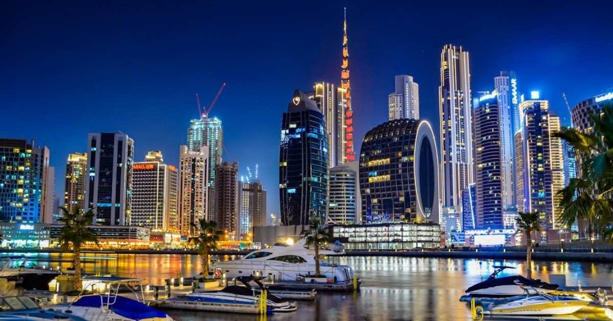 Dubai Marina or Downtown skyline at dusk