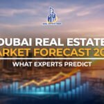 Dubai Real Estate Market Forecast 2026 showing skyline view with growth chart representing property trends, demand, and price projections.