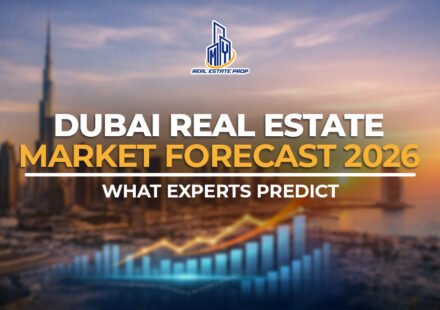 Dubai Real Estate Market Forecast 2026 showing skyline view with growth chart representing property trends, demand, and price projections.
