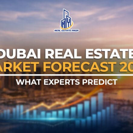 Dubai Real Estate Market Forecast 2026 showing skyline view with growth chart representing property trends, demand, and price projections.