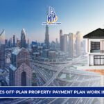 Off-Plan Property Payment Plan in Dubai showing skyline and residential property model representing phased payments and real estate investment.