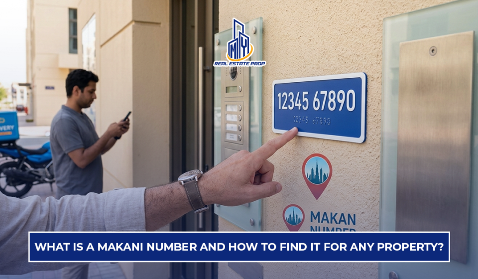 Makani number Dubai displayed on building entrance showing unique property identification system for accurate location tracking.