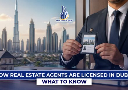 Professional holding broker ID card with Dubai skyline in background representing a licensed real estate agent Dubai and property market regulations.
