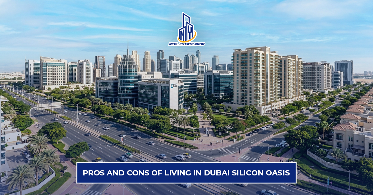 Living in Dubai Silicon Oasis showing modern residential buildings, tech hub infrastructure, and community lifestyle in Dubai.