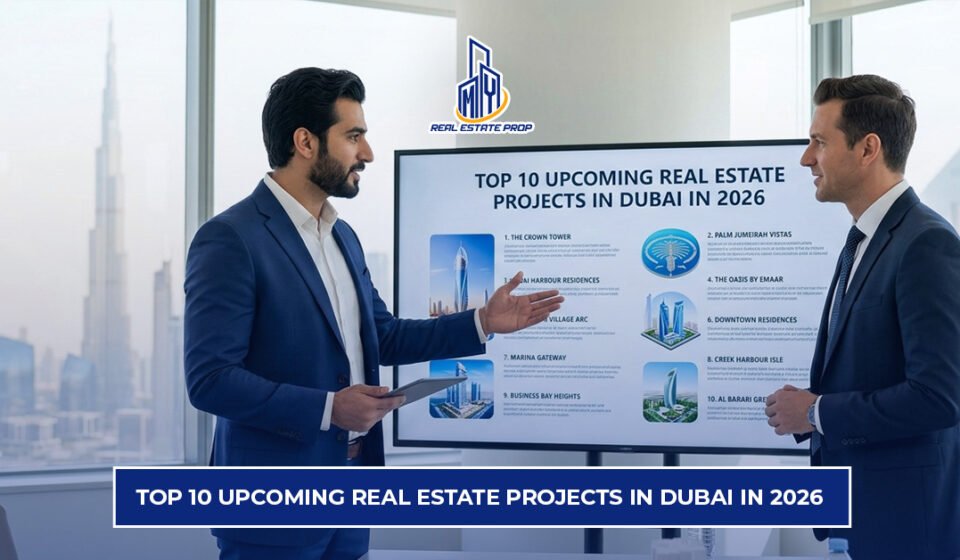 Upcoming real estate projects Dubai 2026 showing investors reviewing new property developments and future housing projects in Dubai.