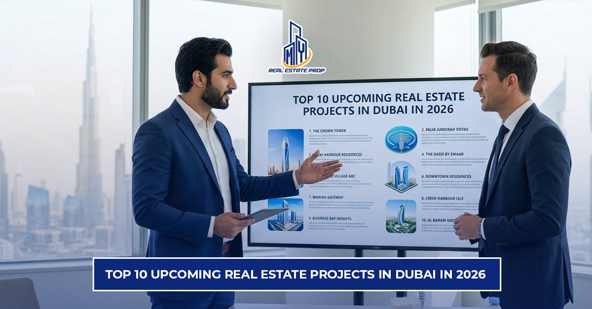 Upcoming real estate projects Dubai 2026 showing investors reviewing new property developments and future housing projects in Dubai.