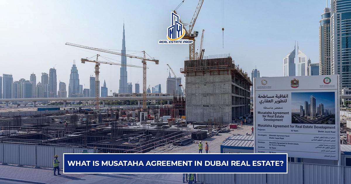 Musataha agreement Dubai construction site showing real estate development on leased land under long-term agreement structure.