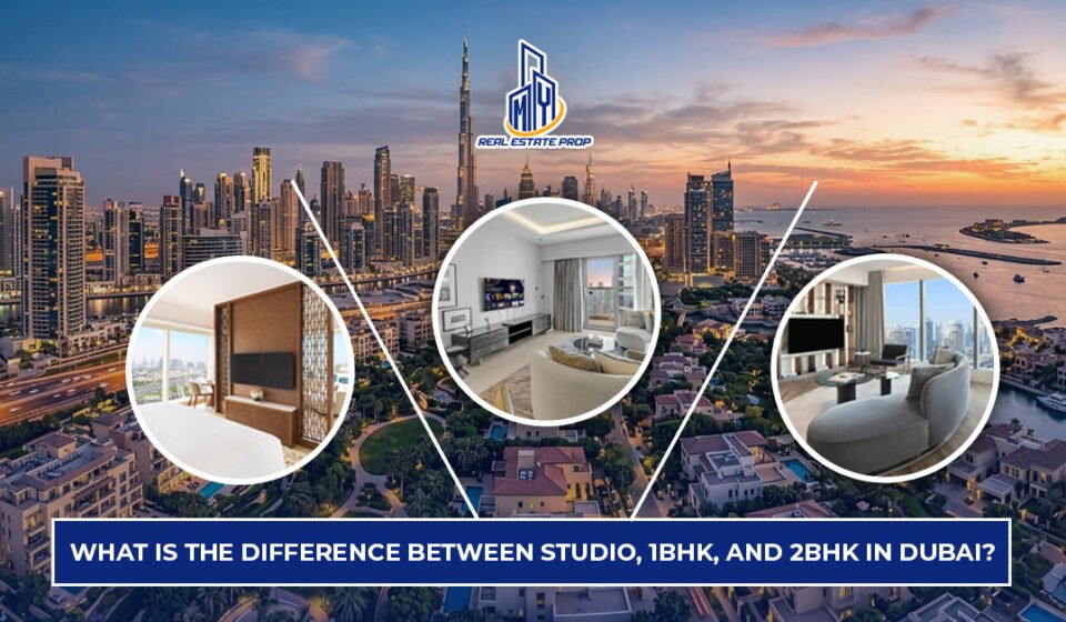 studio vs 1BHK vs 2BHK Dubai comparison showing different apartment layouts and living spaces in Dubai real estate.